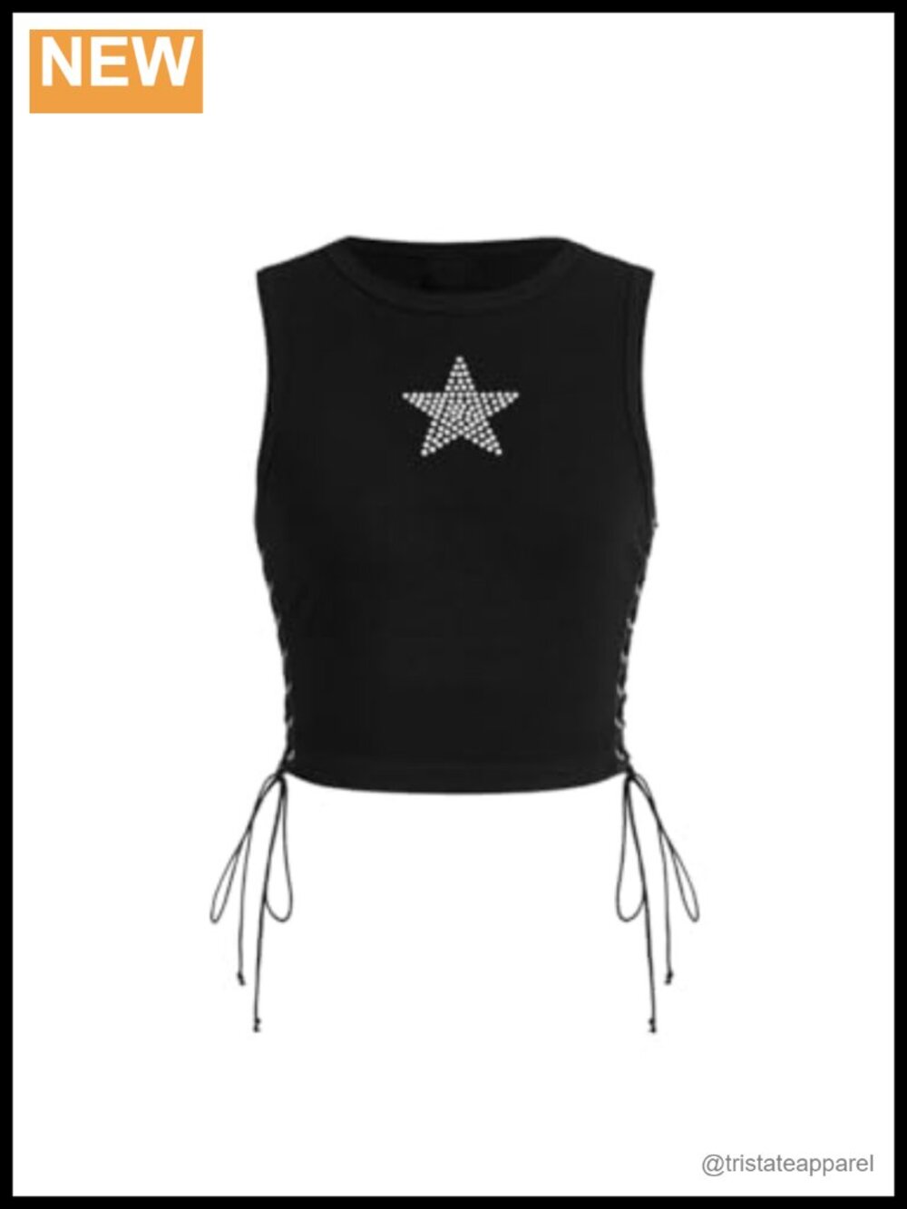 SOLY HUX Womens Sleeveless Rhinestone Lace Up Slim Fit Ribbed Crop Top